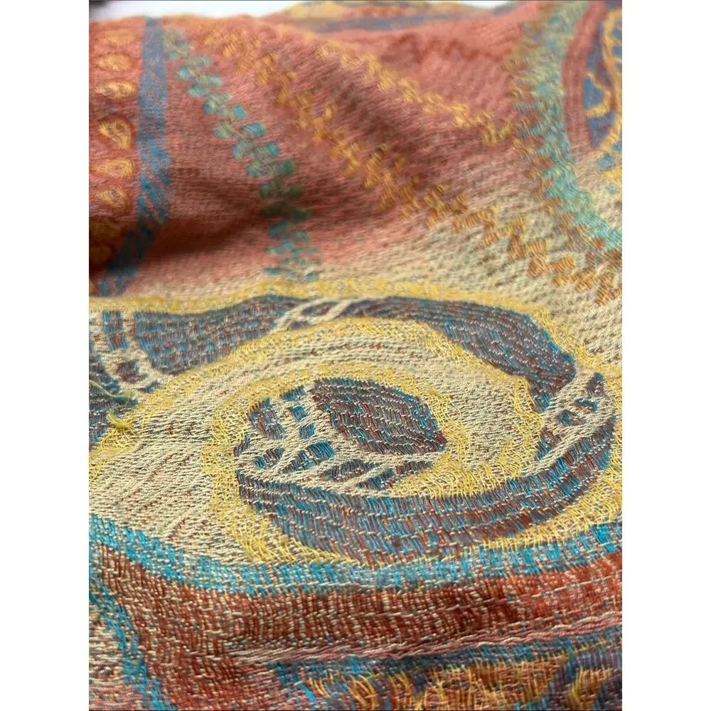 Pashmina Rust & Teal paisley woven shawl scarf